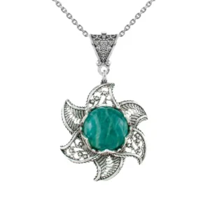 Sterling Silver Filigree Amazonite Gemstone Blossoming Lotus Flower Pendant Necklace | Shop Now