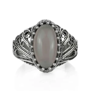 Filigree Art Gray Moonstone Angel Wings Cocktail Ring - 925 Sterling Silver