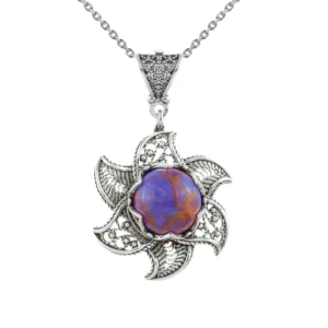 Sterling Silver Filigree Mojave Turquoise Lotus Flower Pendant Necklace Elegant 925 Silver Jewelry