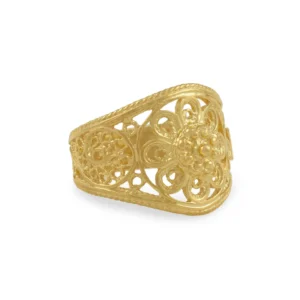 Filigree Art Lace Embroidery Women Gold Plated Silver Cocktail Ring - Elegant and Feminine