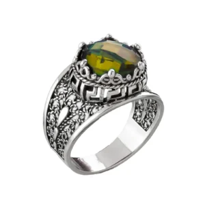 Meander Pattern Filigree Art Alexandrite Gemstone Women Silver Cocktail Ring