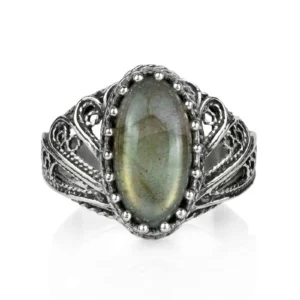 Filigree Art Labradorite Gemstone Angel Design Women Silver Cocktail Ring