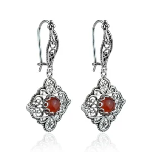 Handmade Sterling Silver Filigree Carnelian Gemstone Dangle Drop Earrings for Women Elegant & Sophisticated Jewelry Gift