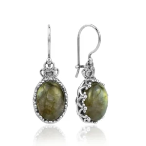 Sterling Silver Filigree Art Labradorite Oval Drop Earrings for Women | Spiritual Protection & Timeless Beauty
