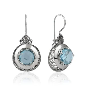 Sterling Silver Filigree Art Blue Topaz Gemstone Women Drop Earrings - Elegant and Timeless Jewelry