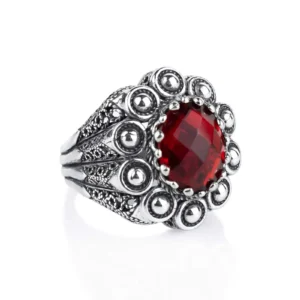 Filigree Art Ruby Quartz Gemstone Women Statement Dome Ring