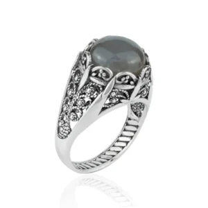 Filigree Art Gray Moonstone Gemstone Women Silver Cocktail Ring - Handmade, Elegant, and Mesmerizing