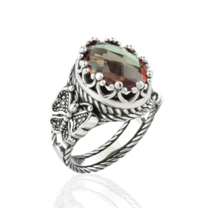 Alexandrite Gemstone Filigree Art Double Butterfly Detailed Women Silver Statement Ring
