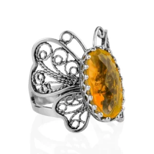 Filigree Art Citrine Gemstone Butterfly Design Women Silver Cocktail Ring