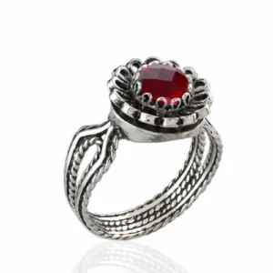 Ruby Quartz Gemstone Sterling Silver Women Cocktail Ring | Elegant Lace Flower Design