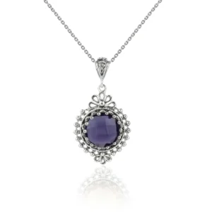 Filigree Art Amethyst Gemstone Women Silver Boho Pendant Necklace - Elegant and Unique Jewelry