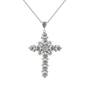 Filigree Art Black Rutile Gemstone Silver Cross Pendant Necklace