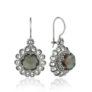 Elegant Filigree Art Flower Design Alexandrite Gemstone Women Silver Drop Earrings