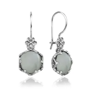 Filigree Art Mother of Pearl Gemstone Women Sterling Silver Drop Earrings - Elegant and Timeless Design