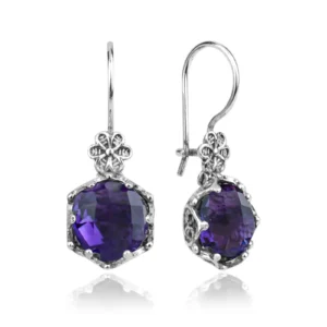 Filigree Art Amethyst Gemstone Women Sterling Silver Drop Earrings