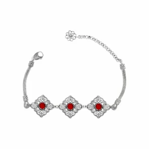 Filigree Art Sterling Silver Ruby Gemstone Woman Adjustable Link Bracelet
