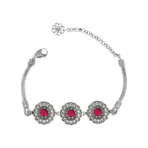 Filigree Art Ruby Gemstone Women Silver Link Bracelet - Handmade 925 Sterling Silver