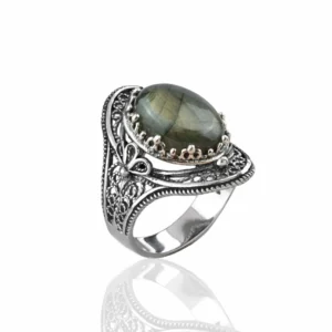 Labradorite Gemstone Filigree Art Woman Silver Statement Ring - Elegant Handcrafted Jewelry
