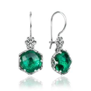 Filigree Art Emerald Gemstone Women Sterling Silver Drop Earrings | Elegant, Handcrafted Jewelry