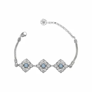 Filigree Art Sterling Silver Blue Topaz Gemstone Woman Adjustable Link Bracelet