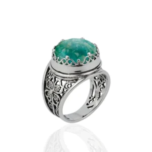Filigree Art Amazonite Gemstone Women Crown Silver Statement Ring | Exquisite Jewelry