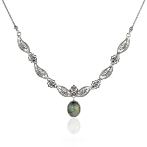 Filigree Art Labradorite Gemstone Women's Silver Princess Necklace - Timeless Elegance and Style