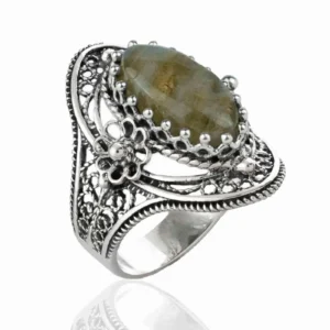 Labradorite Gemstone Filigree Sterling Silver Woman Statement Ring
